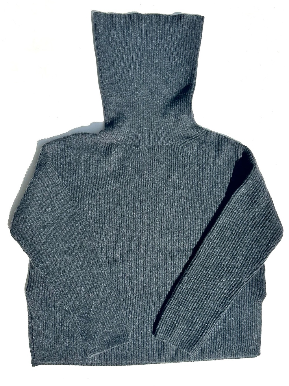 Banana Republic Wool Cashmere Boxy Women's Ribbed Turtleneck Sweater Charcoal, S